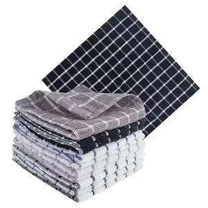 超柔软超细纤维厨房餐巾套装定制厂家茶巾方形条纹格子超吸水洗碗巾