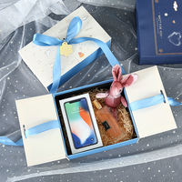 Boîtes cadeaux magnétiques blanches et bleues de haute qualité, avec finition brillante, doublure en éponge, taille personnalisée, auto-assemblables en carton