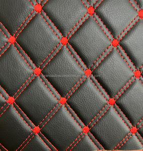 Cuero Sintético Acolchado de Espuma de PVC, Rollo de Cuero Artificial con Patrón de Costuras Rojas para Tapicería de Autos y Fundas de Asientos - Product Image 1