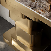 Console d'entrée de couloir moderne et luxueuse en or avec plateau en marbre Mobilier de salon à armature en acier inoxydable Table d'entrée en or