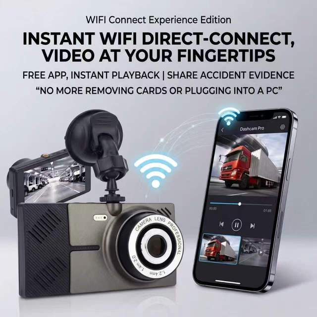 Brand New 5-inch Truck-specific Full HD Dash Cam IPS Video Recorder Dual Lenses Built-in WIFI Touchscreen 1 Year Supports