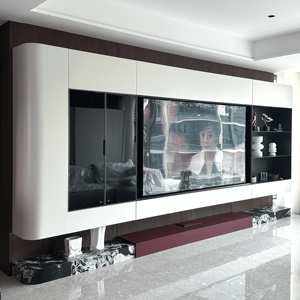 Mobile <span class=keywords><strong>TV</strong></span> Sospeso Minimalista di Lusso Italiano con <span class=keywords><strong>Base</strong></span> in Lastra di Roccia, Offre Ampio Spazio di Archiviazione e un Tocco Premium di Alta Gamma. - Product Image 1