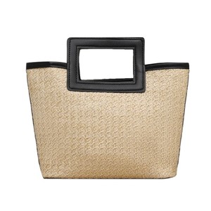 Seau de plage portable de style rétro coréen, capacité 1-1,9 L, pour femme, en paille tressée, avec fermeture éclair, doublure en polyester imperméable et chaînes - Product Image 5