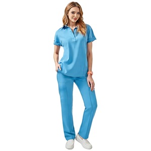 Women's Medical <b>Scrub</b> <b>Set</b> Split Top And Bottom Rose Pink Light Blue Navy Black Yellow Woven Fabric Hospital Uniforms S XXL - Product Image 2