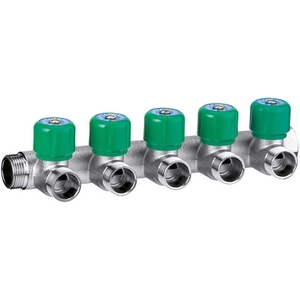 Collettore regolabile a 5 vie con valvole di riempimento da 3/4 di pollice per impianti idraulici - Product Image 1