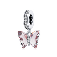 Breloque papillon plaquée argent avec strass en cristal violet, pendentif en alliage mignon pour cadeau unisexe