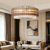 Lustre vertical en cristal doré champagne, avec tiges de verre superposées, lumière chaude, pour salon, villa, hall d'hôtel, décoration intérieure de luxe