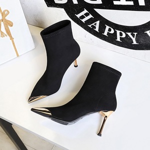 2024 New Heels Fashion Autumn Stretch Metal Heel Pointed Toe <b>Ankle</b> <b>Sock</b> Boots for <b>Women</b> - Product Image 5