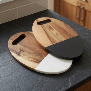 Tablas de Charcutería Ovaladas de Madera de Acacia y Resina Bicolor Hechas a Mano de Primera Calidad, Bandejas de Servir Blancas y Negras, Juego de Platos, Directo del Fabricante - Product Image 2