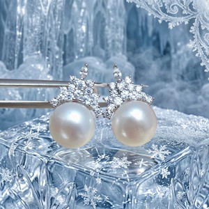 Boucles d'oreilles clous en perles de culture d'eau douce naturelles blanches de qualité AAAAAA 8-9 mm, collection Ice <span class=keywords><strong>Queen</strong></span> en argent sterling 925, modèle 2026 de luxe - Product Image 4