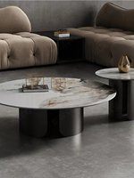 Ensemble de tables basses minimalistes haut de gamme avec structure métallique pour les petits espaces d'entrée, en quartz Pandora, d'inspiration italienne, luxe léger