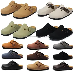 Clássico Design Personalizado Tamancos Sapatos das Mulheres Tamancos dos homens Mulas Vaca Camurça Couro Tamancos Arch Suporte Cork Sole Flat Slippers Homem Mulheres