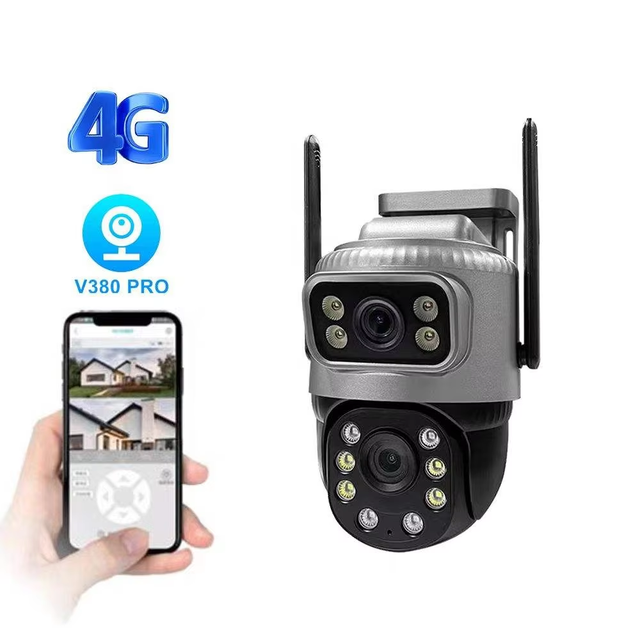 V380 Pro Dual Lens Dual Screen 4G WiFi Security Camera Outdoor Home Network CCTV Monitoring Night Vision & Warning Light