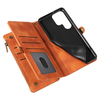 Dompet Kulit PU untuk Samsung S22 Ultra, 9 Slot Kartu + Kantong Koin Ber-resleting, Penyangga, Pemblokir RFID, 360 °   Perlindungan