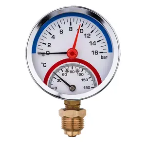 HUBEN 80mm 10 बार पक्ष प्रविष्टि 120C तापमान दबाव गेज 1/2 बसपा Thermomanometer