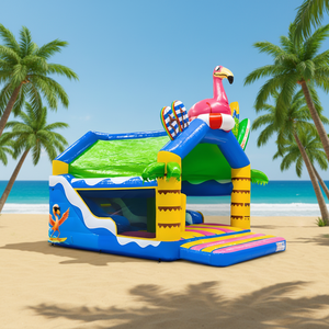 Vente flash : château gonflable écologique avec toboggan, thème flamant rose, <span class=keywords><strong>pour</strong></span> les fêtes en <span class=keywords><strong>famille</strong></span> dans le jardin, <span class=keywords><strong>location</strong></span> <span class=keywords><strong>pour</strong></span> les événements - Product Image 1