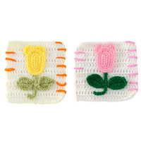 Patch carré en crochet fait main, motif tulipe, applique florale 3D en tissu, décoration de poche pour vêtements