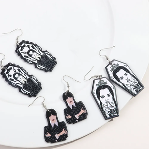 Boucles d'oreilles pendantes en acrylique géométriques de dessin animé, motif pois, pour petite fille, style robe mignonne, inspirées de Wednesday <span class=keywords><strong>Addams</strong></span> - Product Image 3