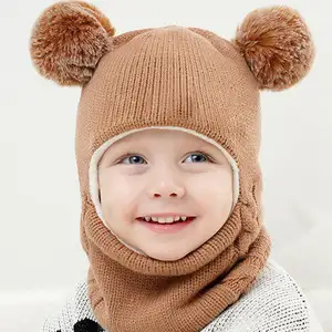 LXY — chapeaux et écharpes pour enfants, avec tampons en velours, couvre-oreilles, en laine tricotée chaude, pour l'hiver