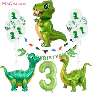 De gros jungle vert feuille-Ballons en forme d'animaux pour fête d'anniversaire, en feuille, décoration de dinosaure vert debout, banderole de dinosaure, animal de la Jungle