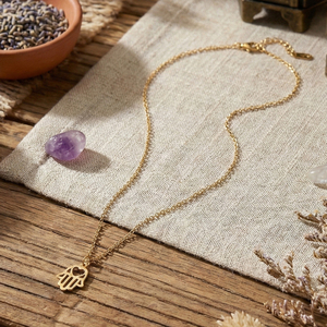 قلادة يد حمسة من Go2boho مطلية بالذهب مع سلسلة من الفولاذ المقاوم للصدأ وقلادة قلب مجوفة، مجوهرات أنيقة للنساء - Product Image 1