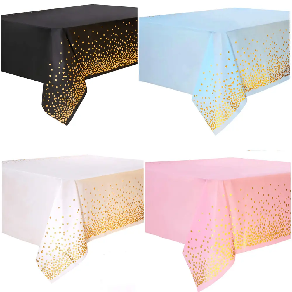 Waterproof Disposable Plastic Gold Dot Confetti Party Tablecloth Plastic Disposable Table Cloths for Rectangle Tables