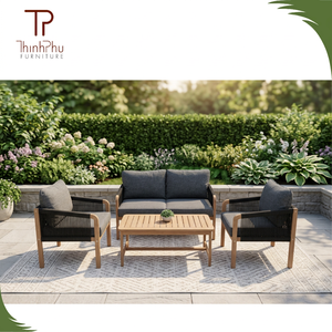 Ensemble de canapés contemporains en bois d'acacia (4 pièces) pliables, écologiques, pour extérieur, jardin, villa, hôtel, avec structure en bois de teck, vente en gros - Product Image 2