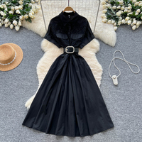 Robe décontractée élégante pour femmes avec empiècements en dentelle, manches courtes, coupe trapèze, avec ceinture, pour un usage quotidien, vêtements pour femmes