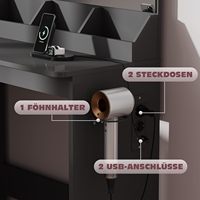 SENYU Coiffeuse moderne noire en forme de L avec miroir éclairé, étagères de rangement et tabouret pour chambre à coucher