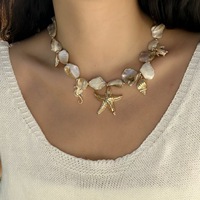 Nouveau Collier de style international pour femme, multicouche, massif, en alliage doré, avec perles imitation perle, perles en forme d'étoile de mer et coquillages, style Europe-Amérique, de niche