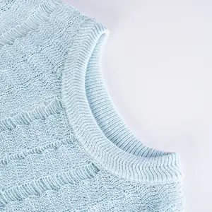 Maglioncino a maniche corte blu da donna con Design a foro forato fresco primavera estate personalizzato