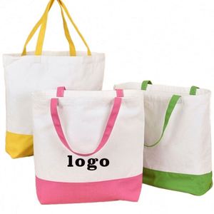 Sacs de shopping en toile de coton de couleur naturelle avec logo personnalisé, sacs fourre-tout en toile de coton vierge pour femmes - Product Image 5