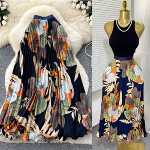 <span class=keywords><strong>Falda</strong></span> Larga Plisada <span class=keywords><strong>con</strong></span> Estampado Floral Multicolor al por Mayor para Mujer, de Cintura Alta Elástica, Fluida, Estilo Línea A, Casual - Product Image 4