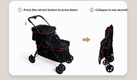 Poussette pliable portable à double couche pour chiens et chats de petite et moyenne taille avec 4 roues amovibles