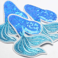 Patch brodé à sequins en forme de queue de sirène, thermocollant, applique océanique pour la décoration DIY de vêtements, vestes, sacs et chapeaux