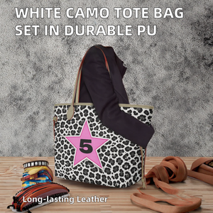 Sac fourre-tout personnalisé Madam Simple et polyvalent en camouflage blanc, portefeuille en cuir PU, sacs à main durables à imprimé nuage, doublure en polyester, 2 pièces - Product Image 2