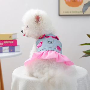 Pet <b>clothes</b> for small dogs, puppies, happy dogs and <b>cats</b>, warm and comfortable pink fashionable denim skirt, thin and breathable - Product Image 5