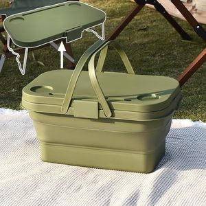 <b>Large</b> Capacity Multi-Functional Portable <b>Storage</b> Picnic <b>Basket</b> Vintage Foldable Travel-Convenient Fruit Lid for - Product Image 1