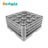 Panier de rangement multifonctionnel en plastique à 16 compartiments pour verres à vin, plateau pour vaisselle, compatible lave-vaisselle professionnel, pour le transport et le stockage des articles de bar.
