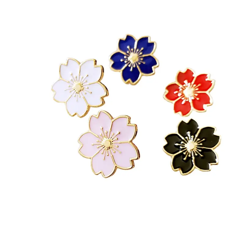 Japanese style colorful sakura brooch ornament Flower metal alloy Gold Plated Enamel Lapel Pins