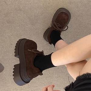 Mocasines de Plataforma Gruesos de Ante Marrón para Mujer al por Mayor Personalizados, con Cordones, Retro, Antideslizantes, Casuales, para el Día a Día - Product Image 6