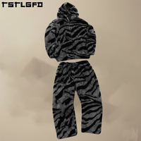 Cardigan épais à capuche zippé pour homme, imprimé zèbre, style streetwear jeune, en molleton doux et ample, survêtement pour homme