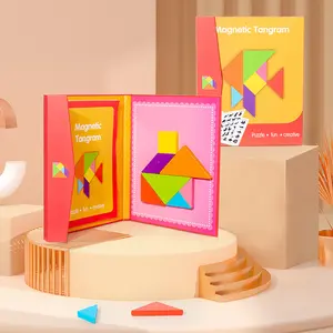 पहेली खिलौने पोर्टेबल रंगीन खिलौने बिल्डिंग ब्लॉक पहेली किताबें लकड़ी के चुंबकीय तांग्राम