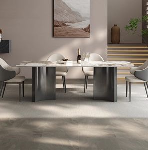 Ensemble de Salle à Manger Luxueux de Style Grand Européen Français avec Table Moderne en Marbre et Acier Inoxydable pour Maison, Appartement, Club de Golf ou Restaurant - Product Image 3