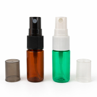 Bouteilles en plastique PET vert ambre de petite capacité 10 ml, forme cylindrique, bouchon à vis, vaporisateur à fine brume, sérigraphie, liquide cosmétique