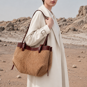 Factory Wholesale Women Genuine Leather <strong>Fur</strong> Tote Handbag <strong>Croc</strong> Embossed Shoulder Bag Fashion Work Purse Private Label OEM/ODM - Product Image 1