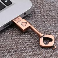 GJUS33-unidad Flash USB 128 con forma de corazón de bronce, Pendrive de Metal de 2,0 gb, 64GB, 32GB, 16GB, 8GB