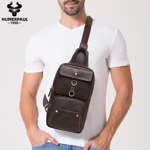 HUMER PAUL 2020 Neue Anti-Diebstahl-Brusttasche Herren Leder-Umhängetasche Herren Casual Sling Travel Messenger Umhängetasche