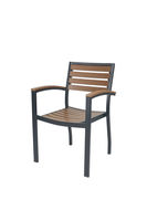 Fauteuil d'extérieur empilable avec structure métallique et assise à lattes noire pour terrasse et jardin