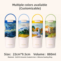 Gobelet de voyage isotherme en acier inoxydable sans BPA de 750 ml, grande capacité, avec poignée et couvercles à paille, personnalisable avec logo, vente en gros